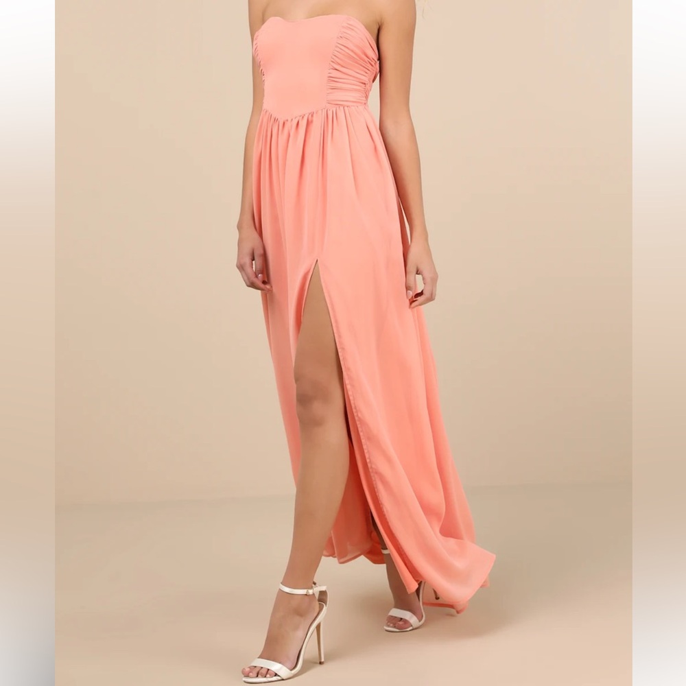 Lulus Peach Peach Strapless Ruched Maxi Dress